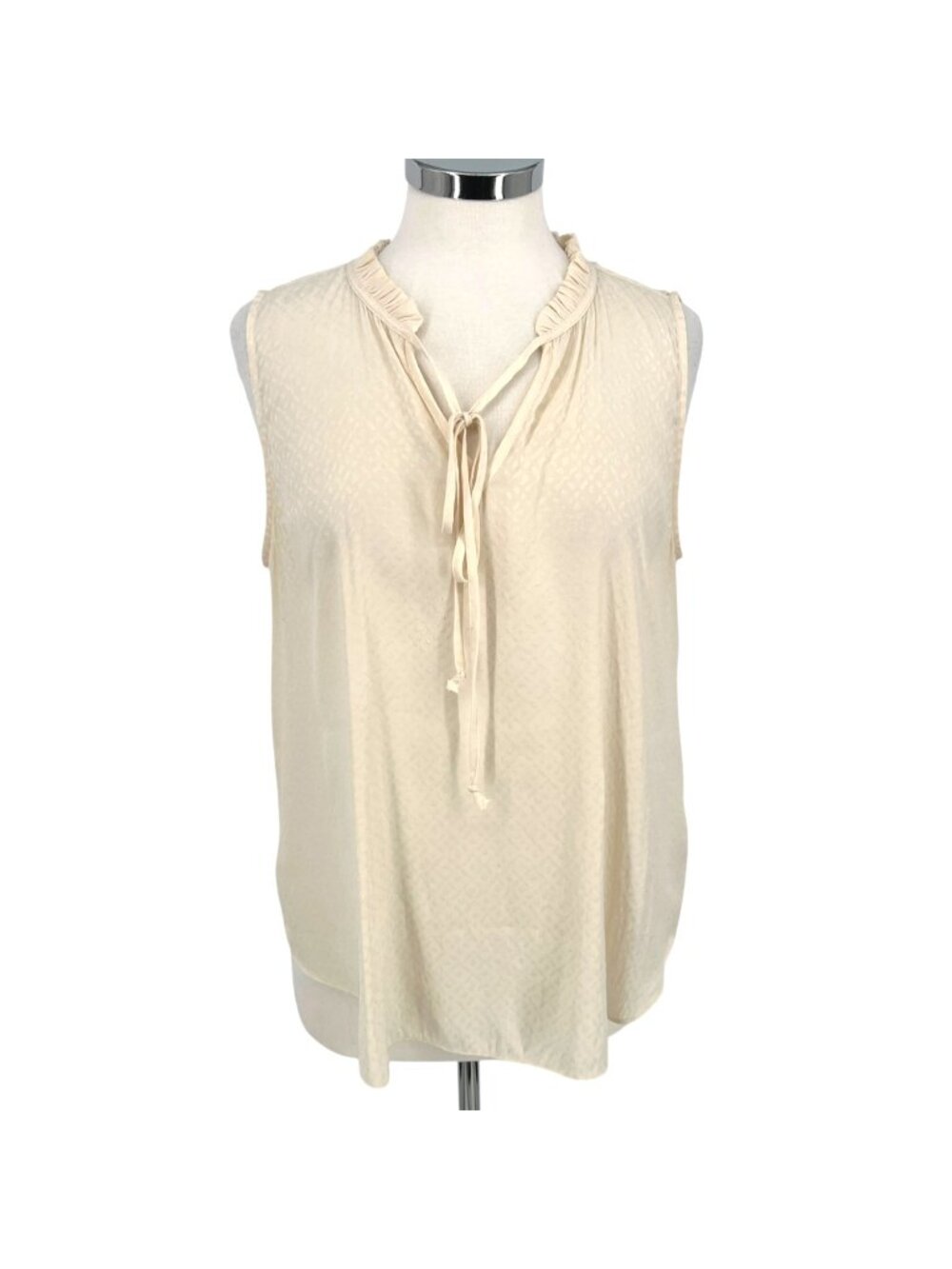 Margaret O'Leary Ruffle Collar Tie Neck Sleeveless Blouse Ivory Cream Size Small